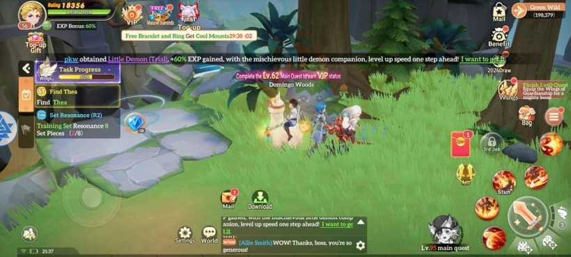 A rather busy game screen shows a navigation option on the right saying 'benefit'