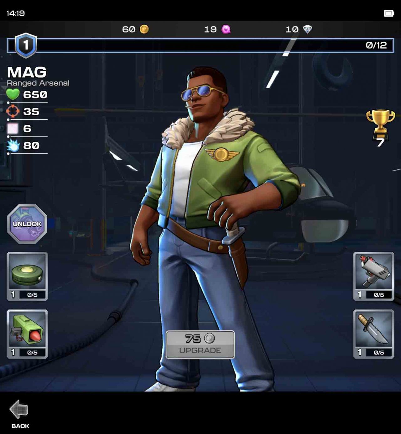 a pilot in uniform and his stats and equipment