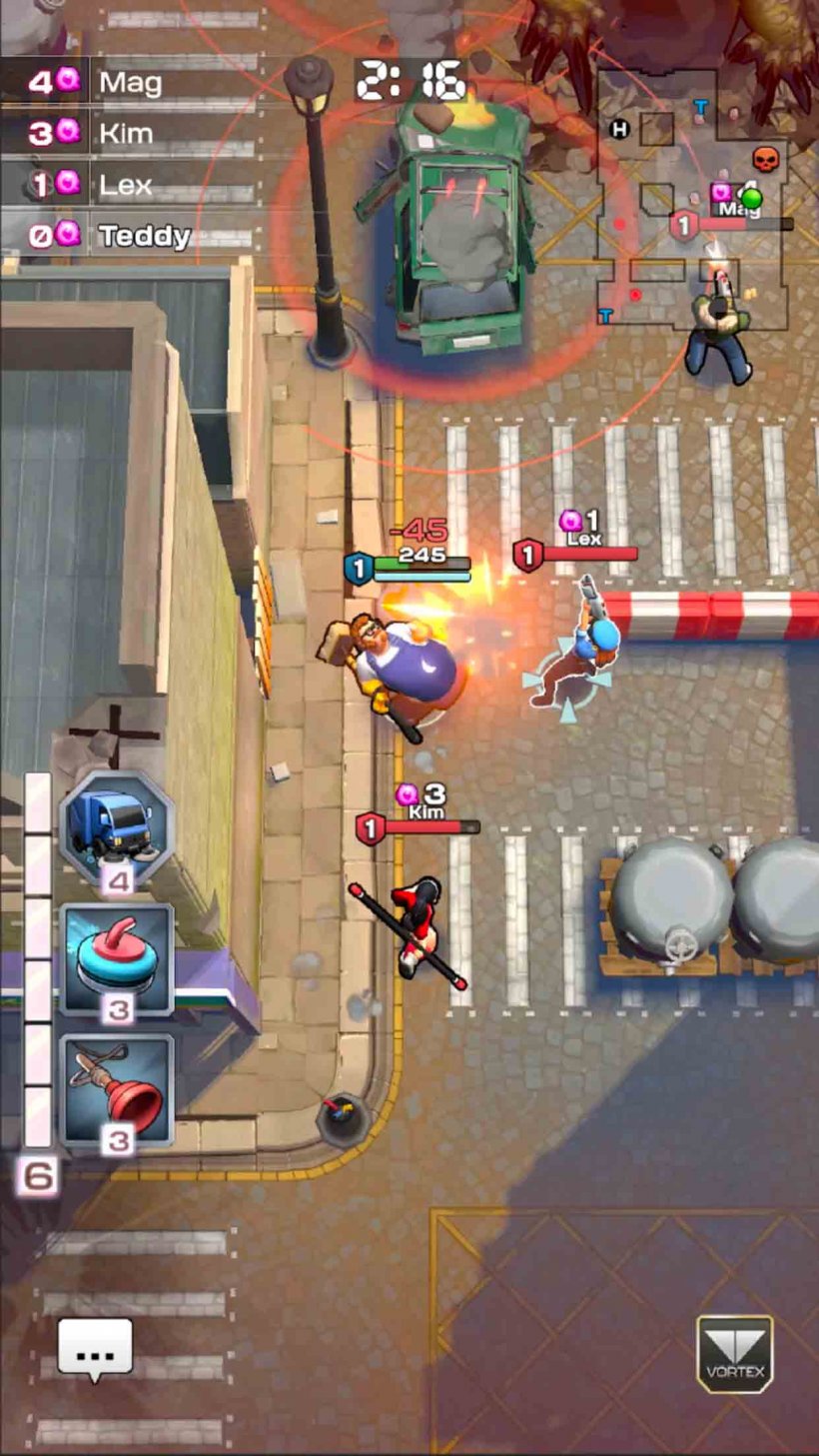 four humans competing in rowdy chaos in the streets