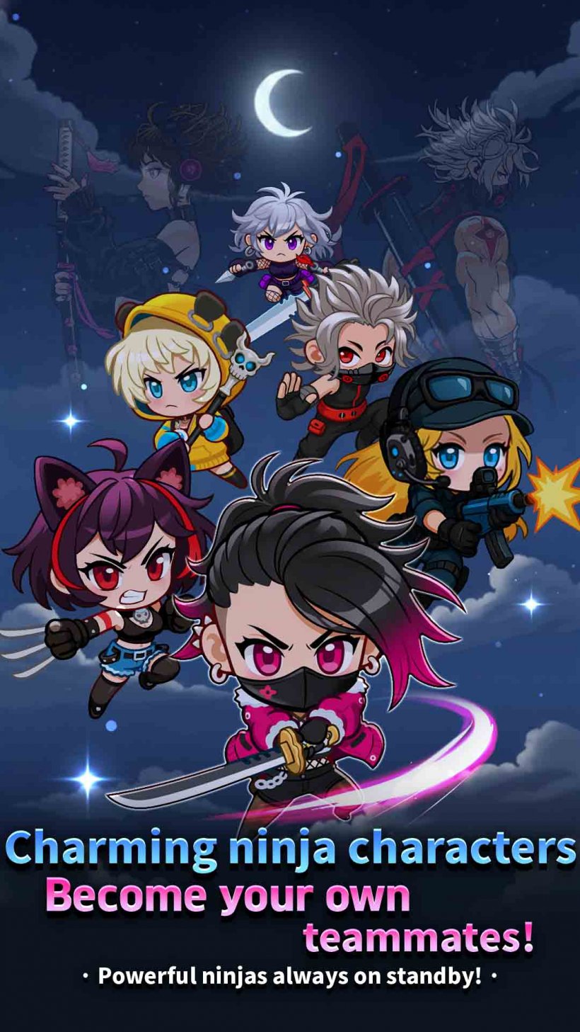 cute chibi ninjas leaping at the screen in various poses
