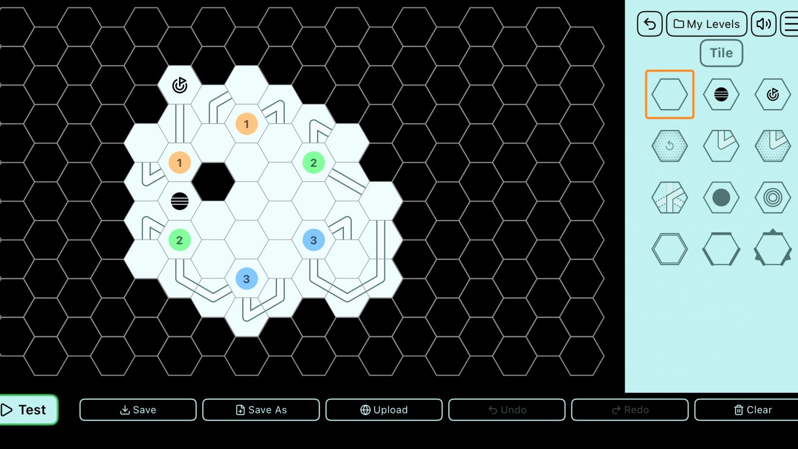 hexagonal pattern with various colors on a level editor screen