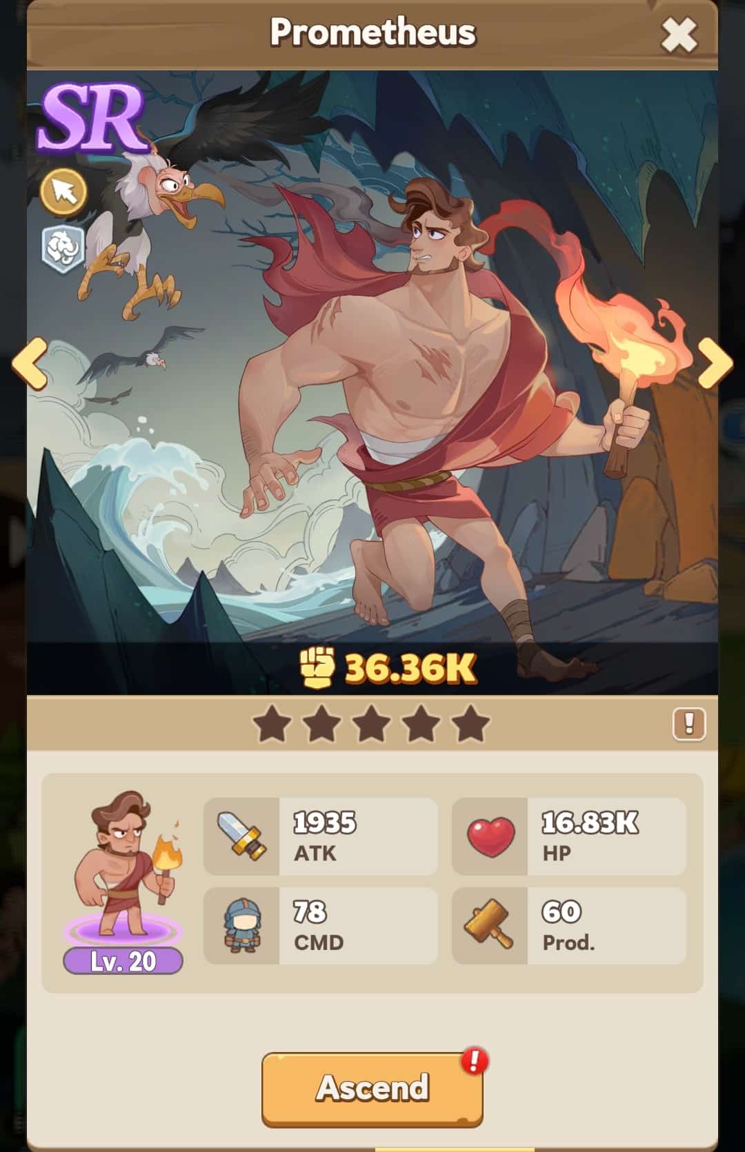 An image of the Greek hero Prometheus running from a vulture while carrying a flaming torch.