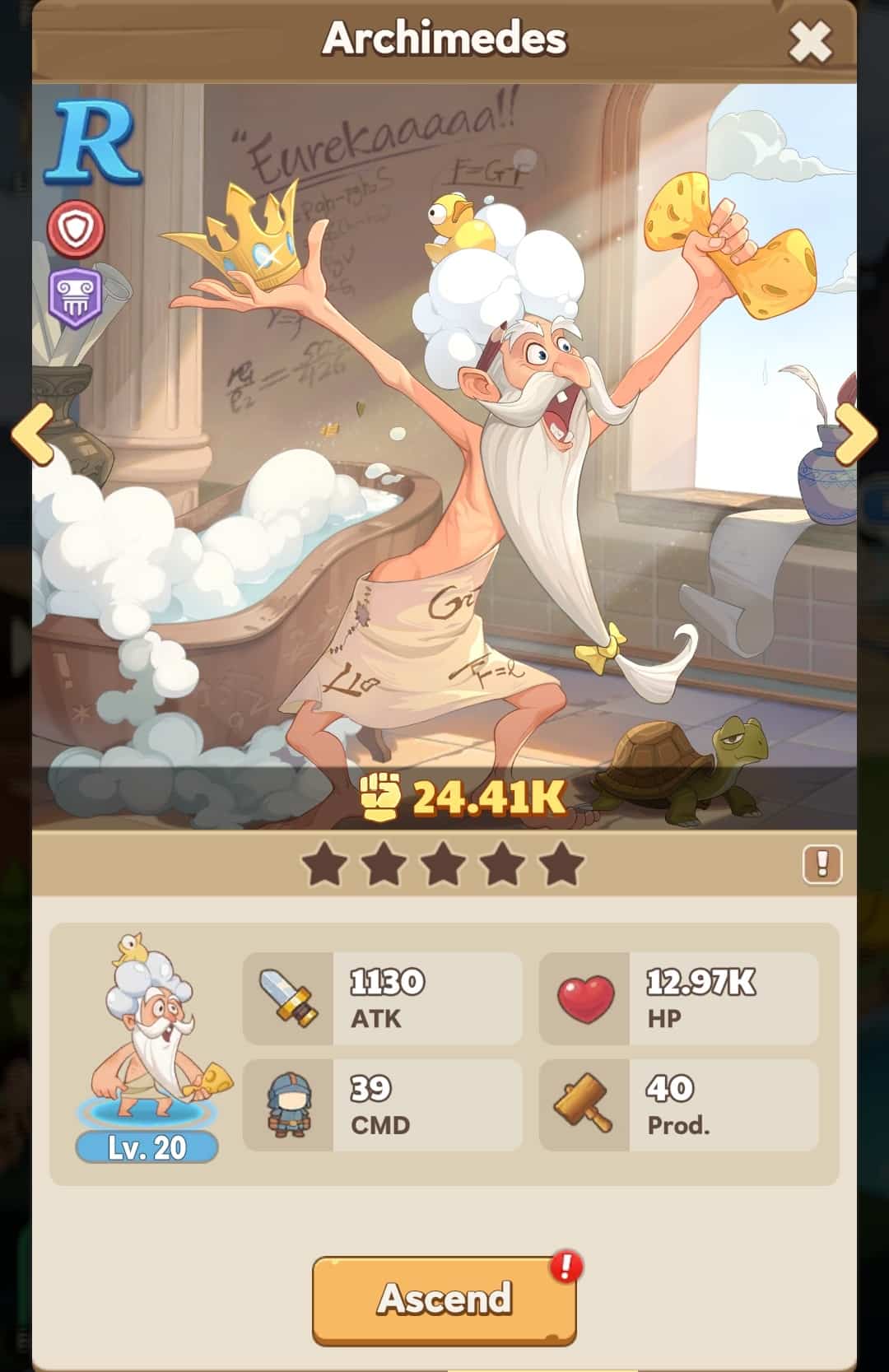 An image of the mathematician Archimedes having just jumped out of the bath, crying Eureka with a rubber duck balanced on his head.