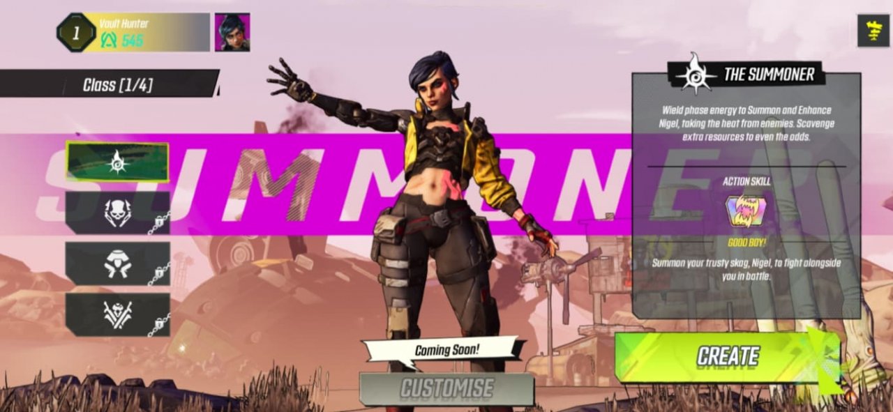 A short-haired woman wearing industrial-punk clothing with hand outstretched.