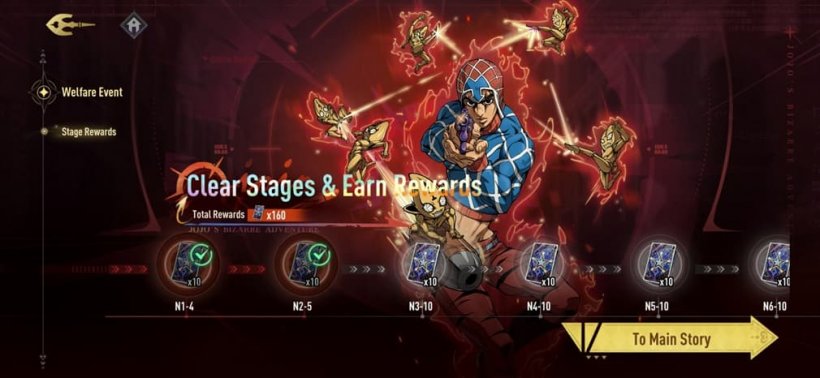 An image of one of the JoJo characters with a bizarre red and blue outfit and a skullcap wielding a gun, surrounded by small gremlin-like characters.