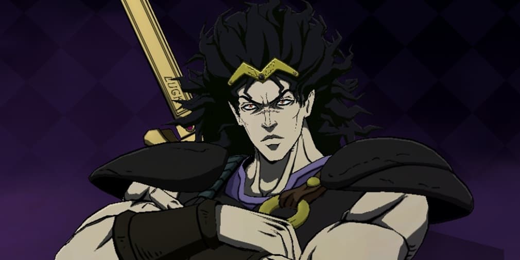A picture of Blueford, a wolfish-looking man with long black hair and grey skin wielding a sword along his back.