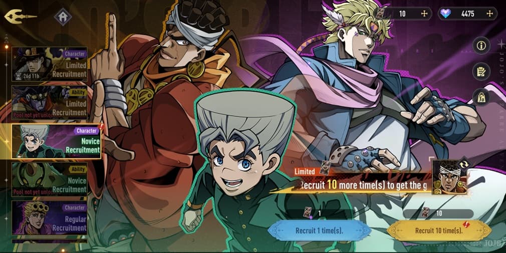 An image of the generic recruitment visual for JJBa Golden Spirit, featuring Koichi Hirose, Caesar Zeppeli and Mohammed Avdol.
