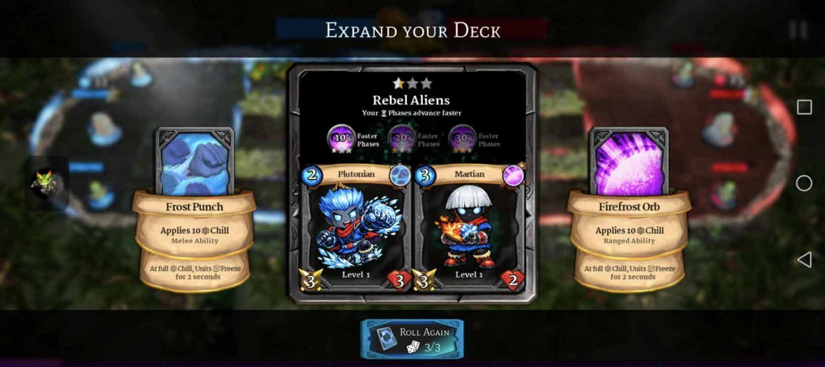 two cards with different stats as a choice to expand your deck