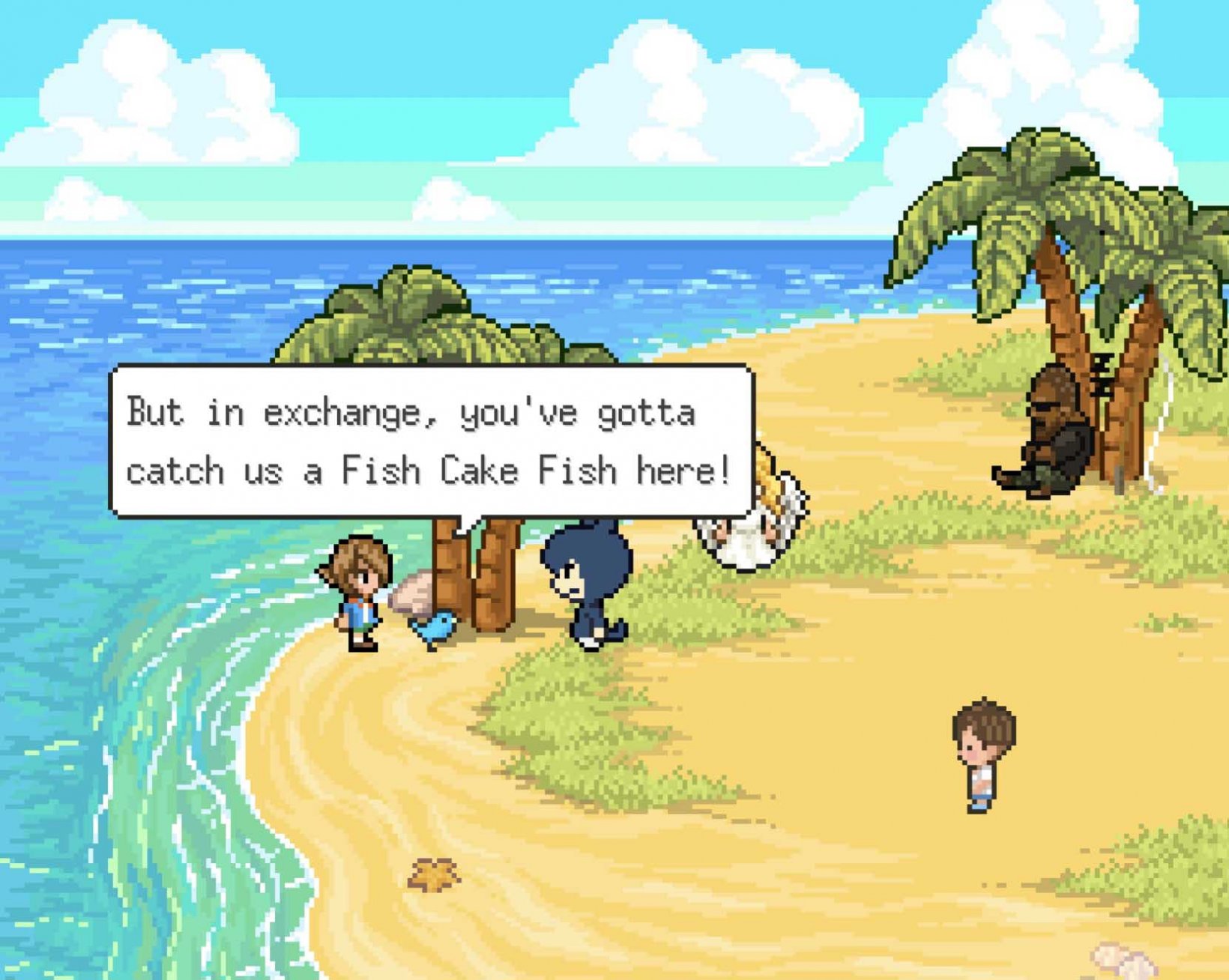 asking the player to play a fishing mini game on an island