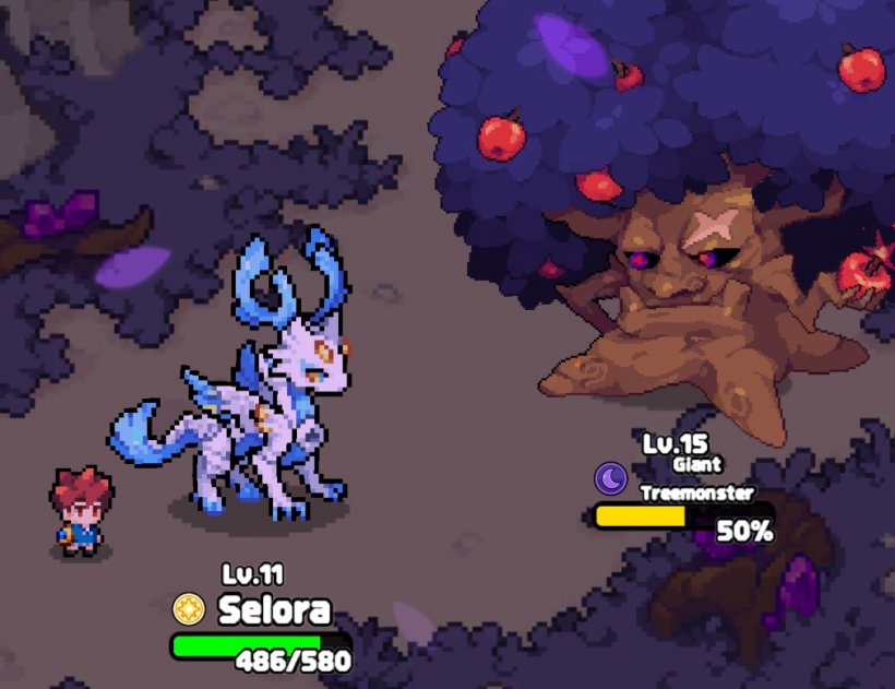 Selora faces off against a giant tree monster