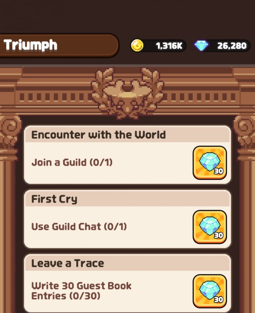 A list of quests that can be completed in the Triumph tab
