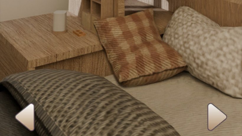 pillows on a couch with right and left arrows for movement