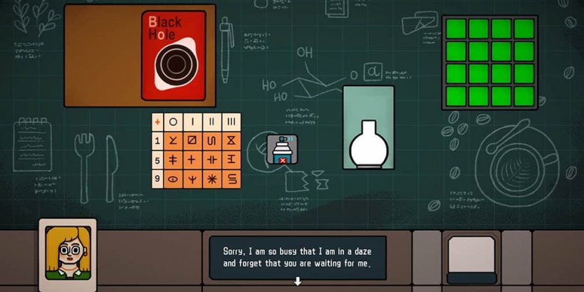 blonde witness character page featuring a green square grid and an empty vase 