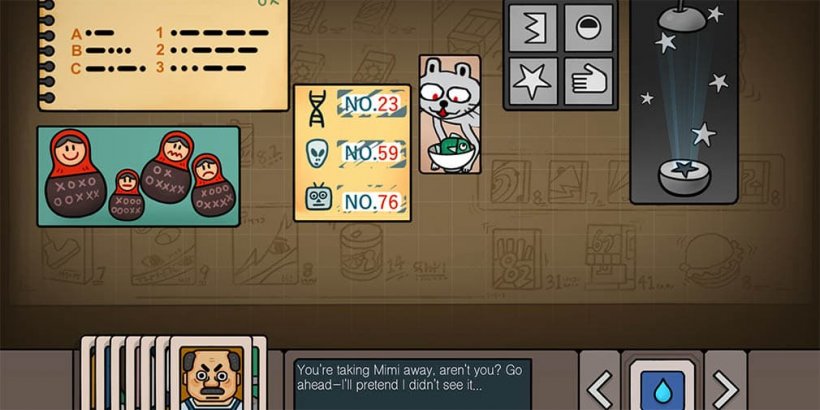 character screen featuring nesting dolls and an apple with a star-shaped hole