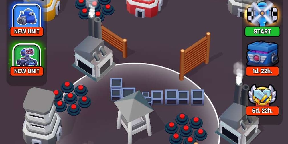 A selection of neutral towers, mines, and fences.