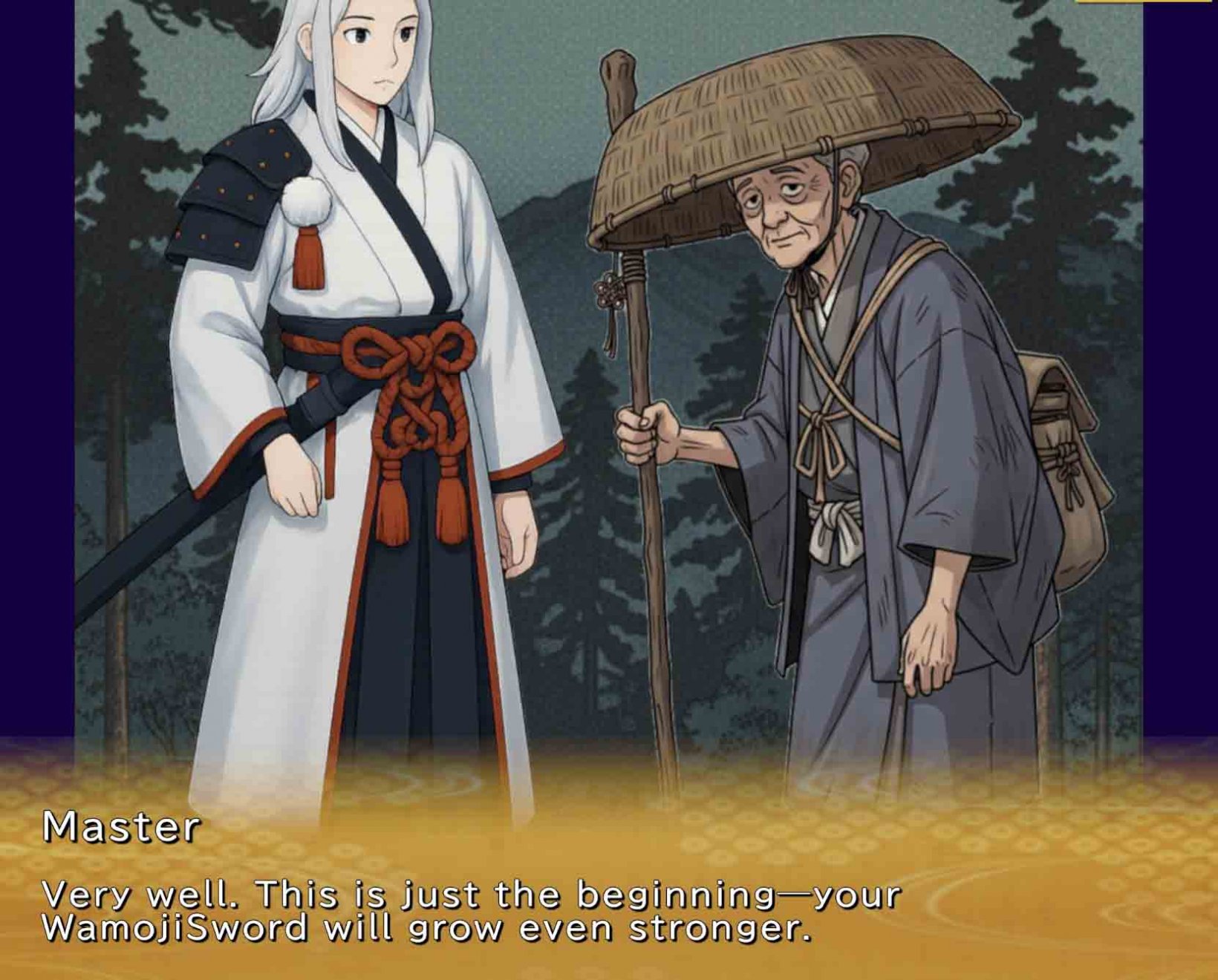 onmyoji talking to an old man anime style