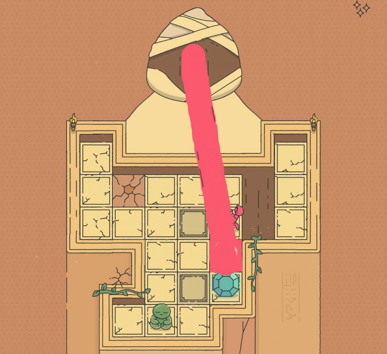 a one-eyed watcher shooting a laser beam at a tile