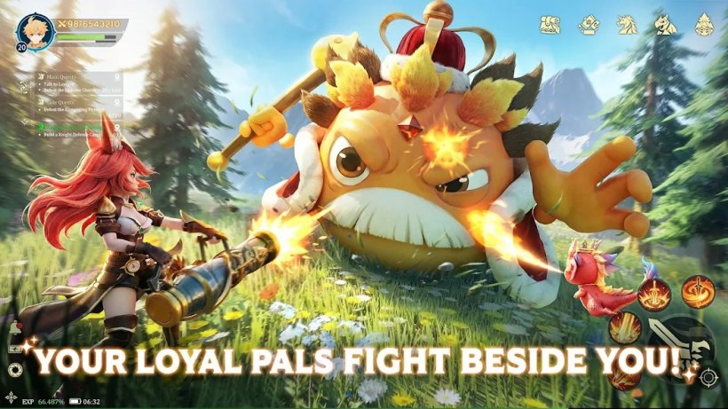 a girl with a machine gun fighting a large dragon-like creature alongside another little dragon
