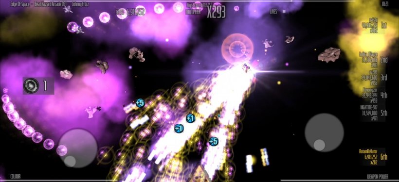 Mostly purple projectiles and enemies fill the screen