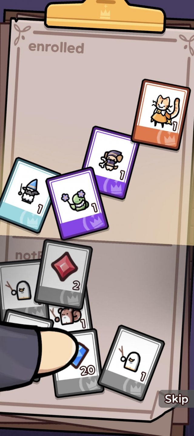 an enrolment clipboard of student animal cards representing the gacha