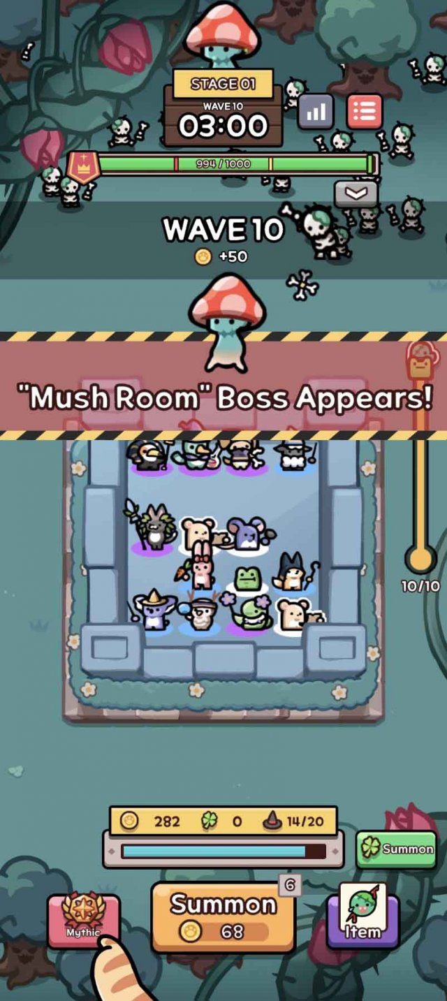 a group of cute animals standing around in a walled grid waiting for zombies to arrive
