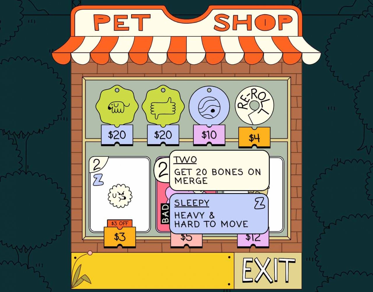 pet shop with different dog traits you can buy