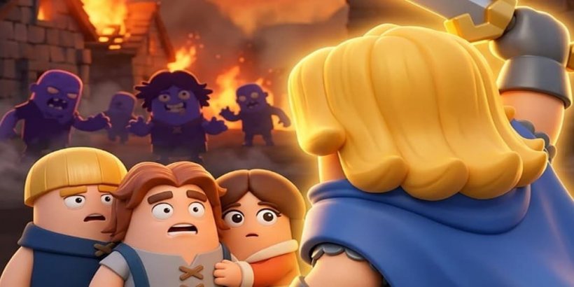 king arthur character defending citizers from a wave of zombies