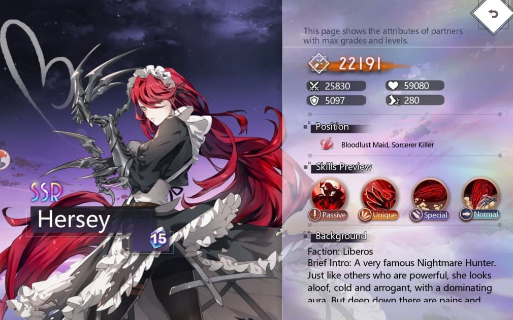 hersey the killer maid with long red hair and deadly claws