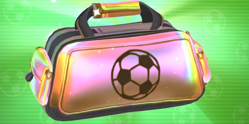 A shiny bag with a football on it