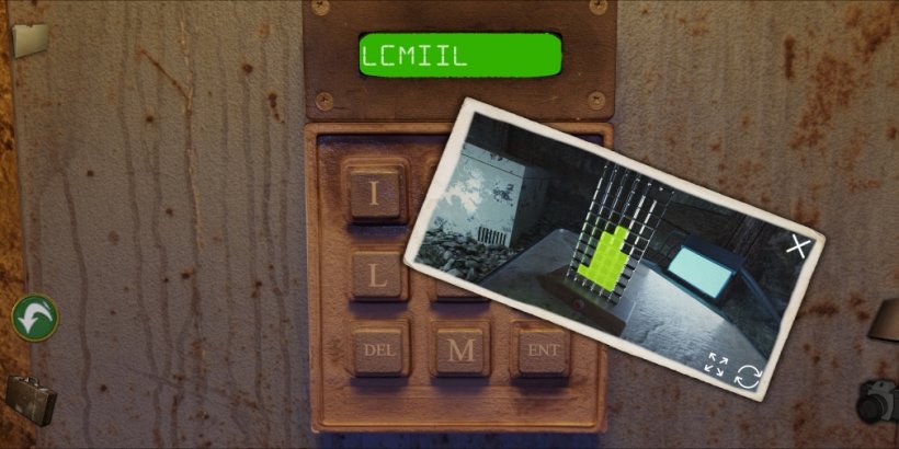 A photo of a Tetris-style puzzler being held in front of a keypad