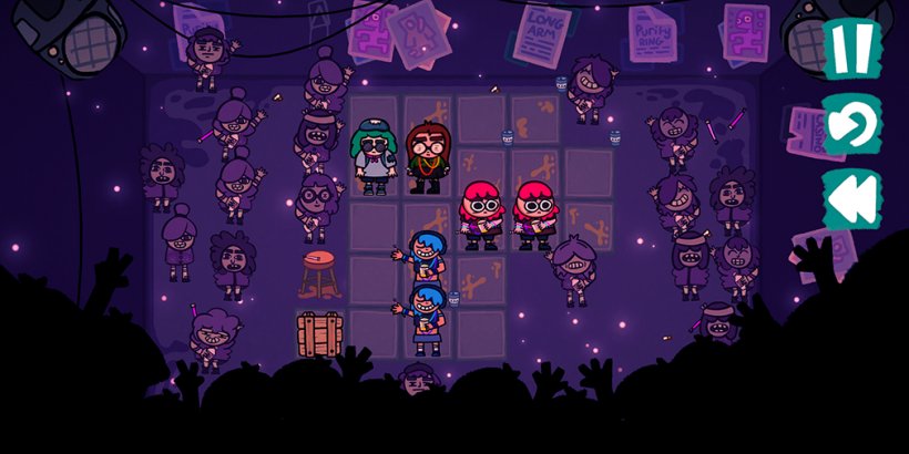 A similar stylised image, only with more copy-pasted characters in a grimy club with a cool-looking main character.