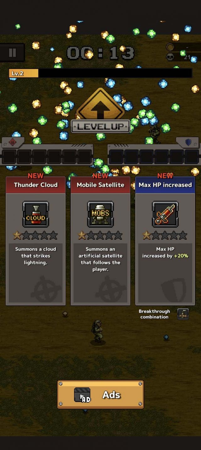 a choice of three randomised boons after levelling up