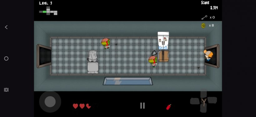 A narrow corridor with two zombies patrolling it