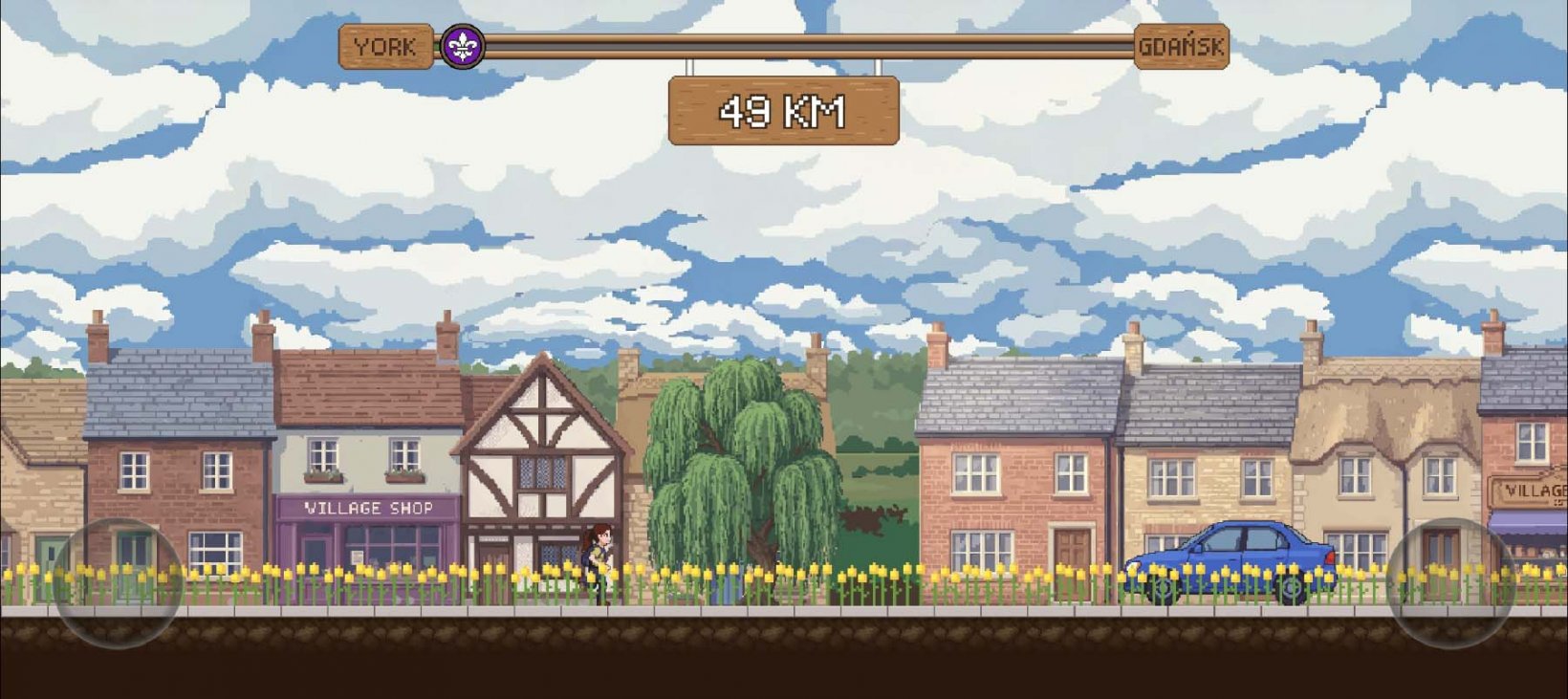 gorgeous pixel art city view at the 49 km mark