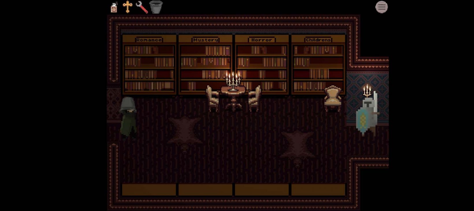 standing off against a knight in a mansion with a bucket on your head