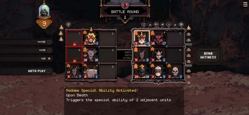 a grid filled with character portraits and a description of the skill effect for one tile