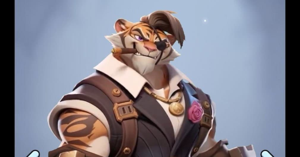 grant the dapper tiger with a rose on his suit vest