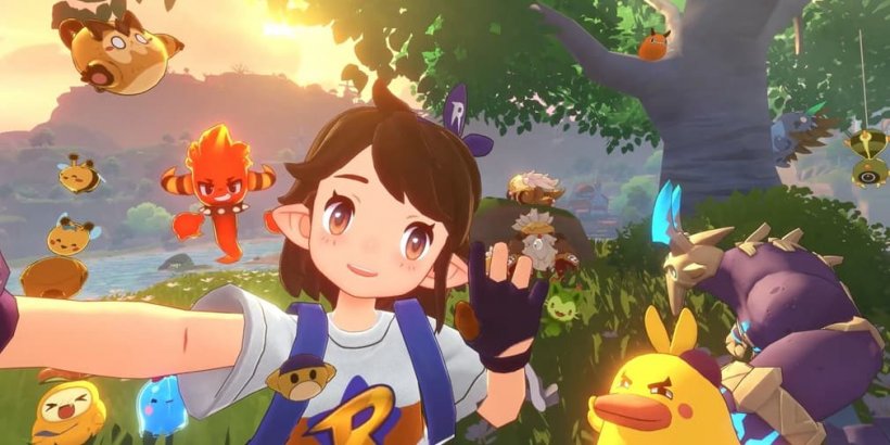 A selfie image of a childlike character with elf ears surrounded by fantastical creatures slightly resembling Pokémon.