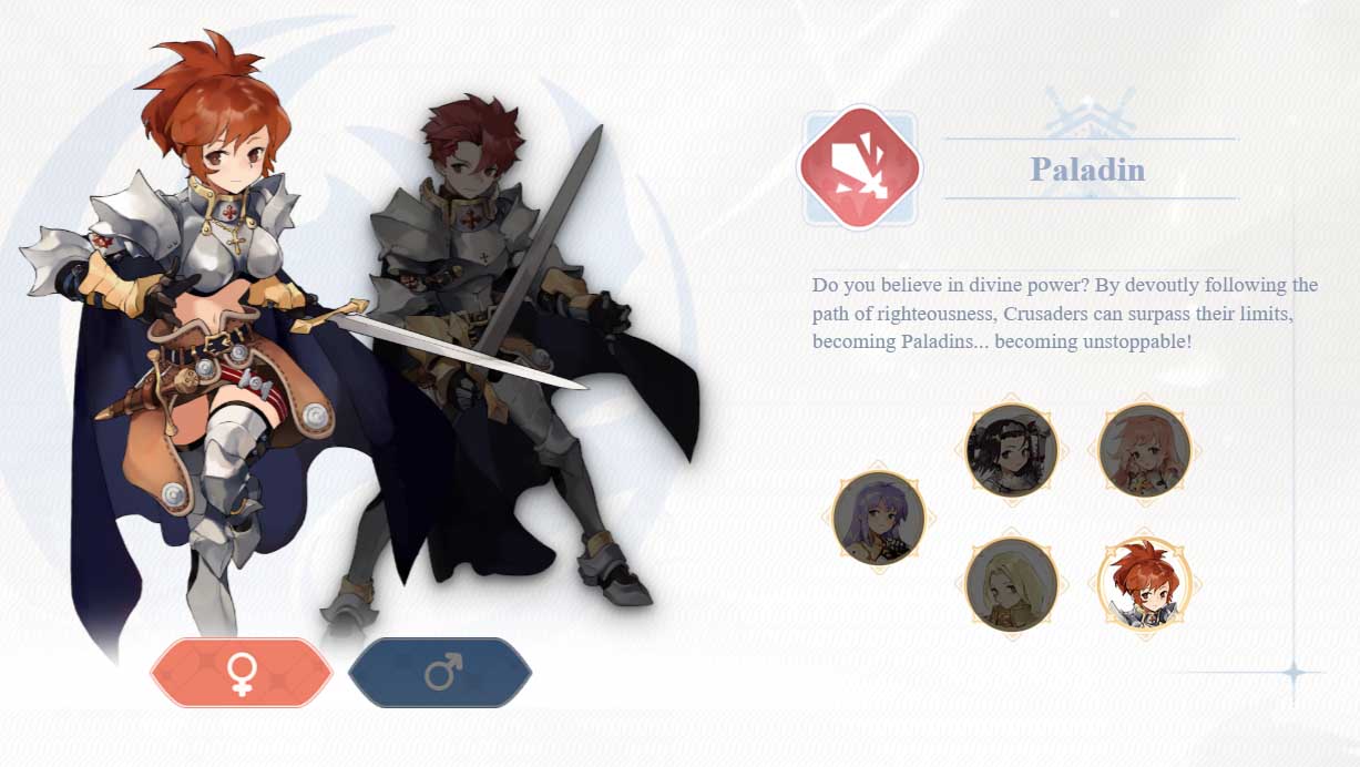 a female paladin swinging a sword