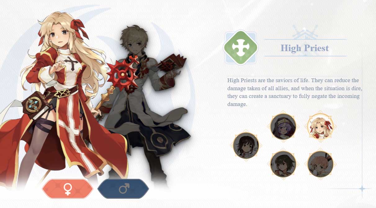 a female high priest in a red cloak