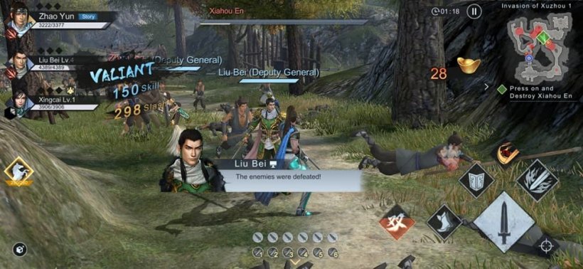 An image of warriors in Chinese clothing amongst a horde of enemy soldiers, many of whom have just been dispatched.