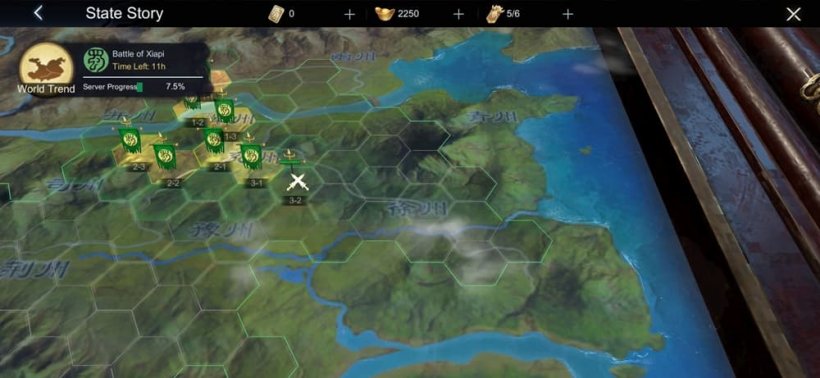 An image of a hex-covered map, showing different battles that can be fought throughout ancient China.