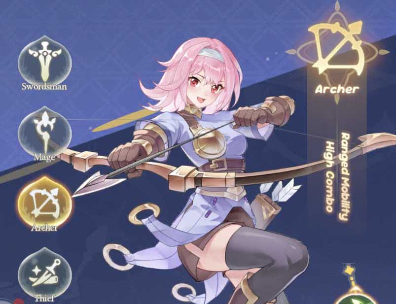 a pink-haired archer aiming her bow at the screen with a smile