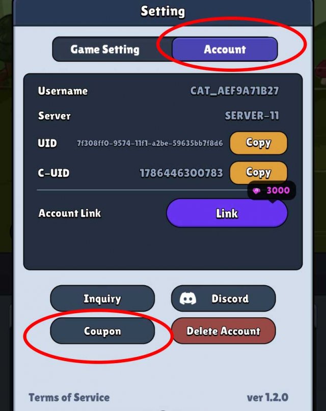 settings window showing the different buttons on the menu