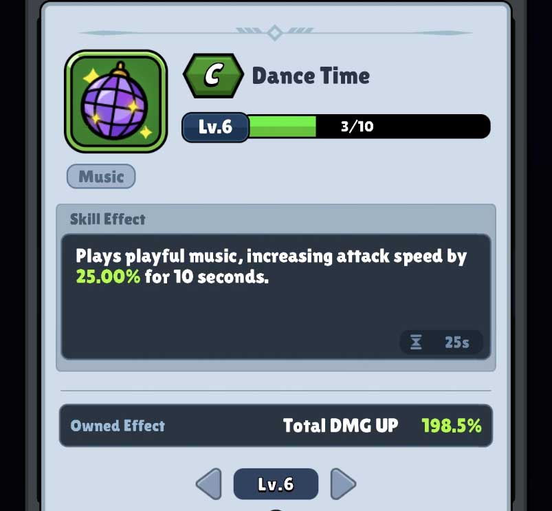 the c rank Dance Time skill and its description