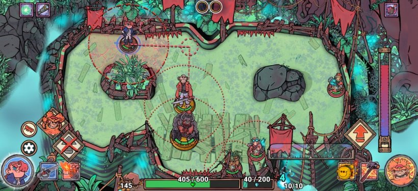 Several monkey enemies line up their attacks against the player character