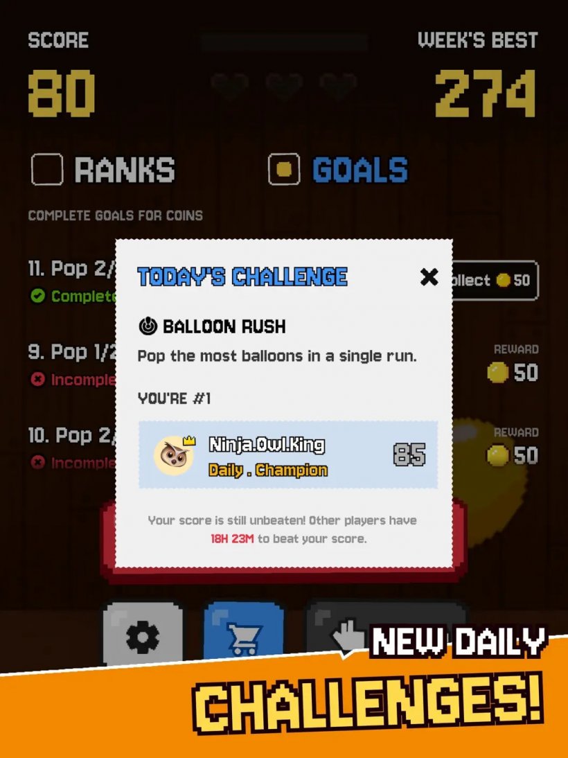 a screenshot of a game overlay showing today's challenge