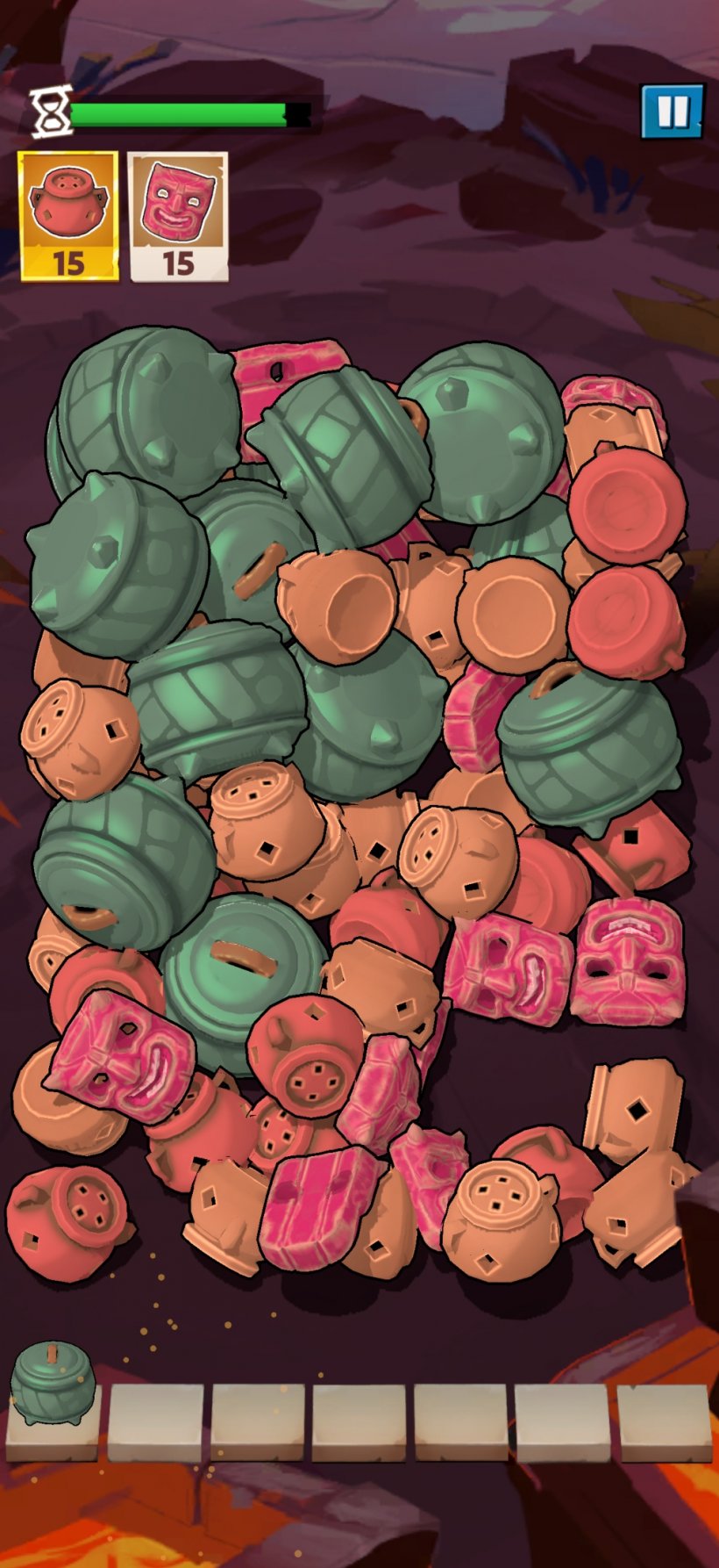 Various items to match in SoulTerra Odyssey, including red masks and green pots