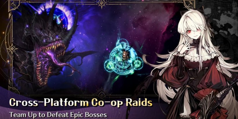 Artwork featuring a woman fighting an enormous eldritch monstrosity in retro JRPG style.