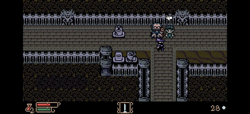 Two NPCs wait for the player at the end of a path